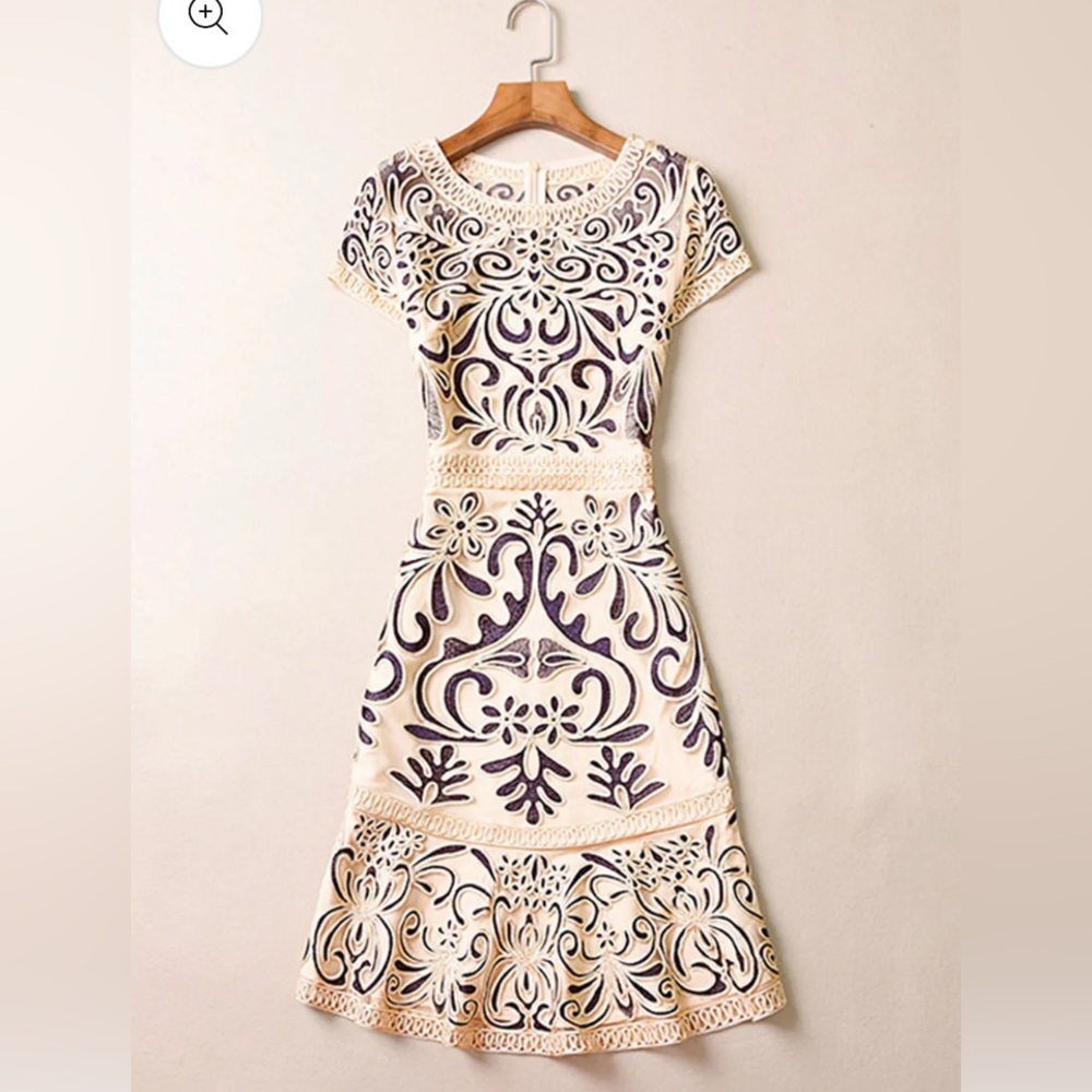 Mini Dress with Embroidered Floral Motifs